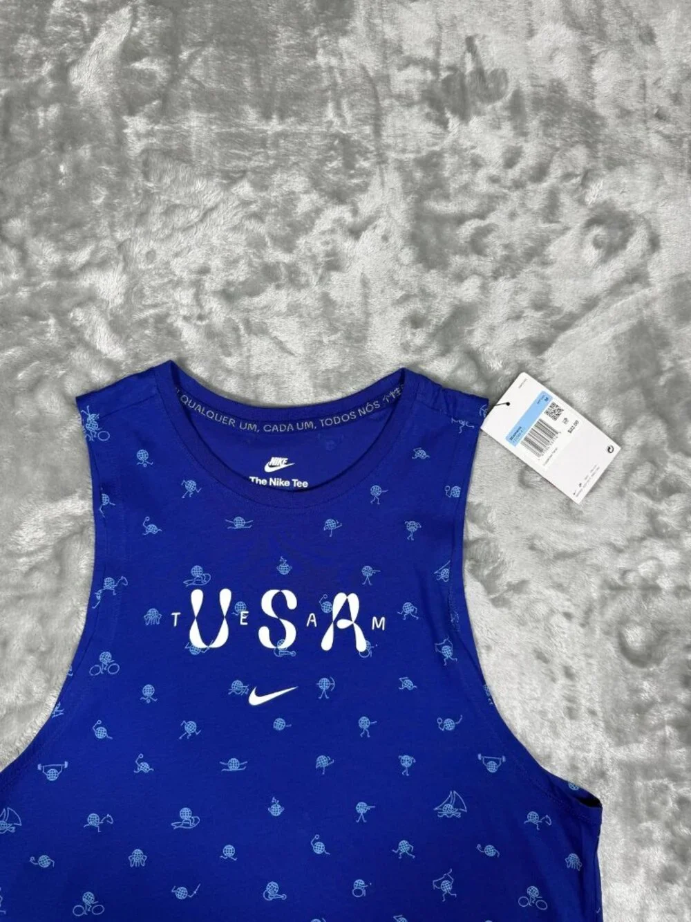 New USA Shirt Women's Medium Blue Olympic Team Nike 100% Cotton Graphic Tank Tee
